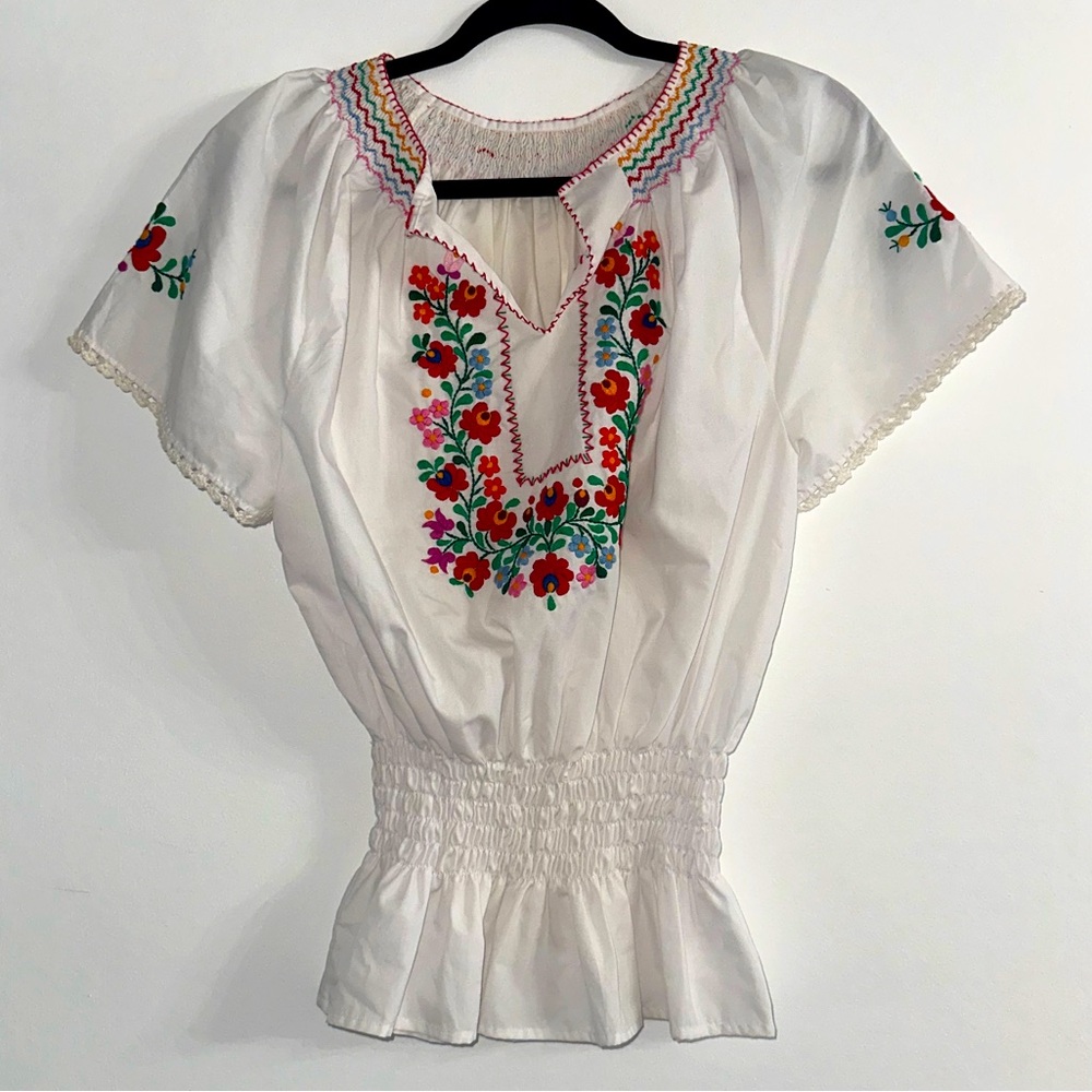 Handmade Hungarian folk embroidered traditional blouse